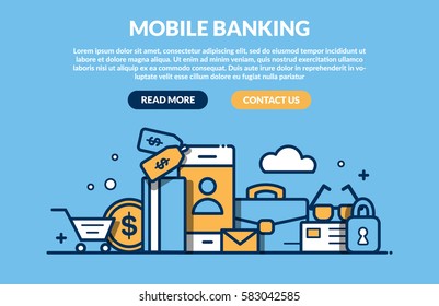 Mobile Banking concept for web site. Vector