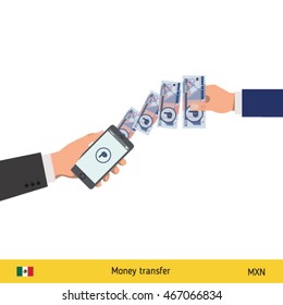Mobile banking concept. Won banknote. Transferring Money vector illustration