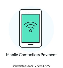 Banca móvil e icono de solución de pago digital sin contacto con trazo editable.