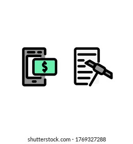 mobile banking and document mining icon, finance technology icon. perfect for logo, website, application and presentation. icon design filled line style