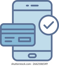 Icono de tono azul lleno de banca móvil