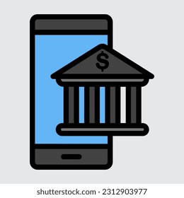 Mobile banking filled line icon, use for website mobile app presentation