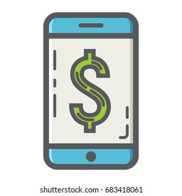Mobile banking filled outline icon, business and finance, phone sign vector graphics, a colorful solid pattern on a white background, eps 10.