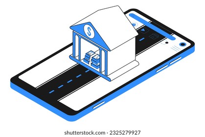 Mobile Banking und Financial Technology Konzept mit Payment Online-Service auf Smartphone. Isometrische Vektorgrafik einzeln auf weißem Hintergrund. eps10