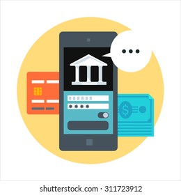 Mobile banking flat style, colorful, vector icon for info graphics, websites, mobile and print media.