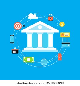 Mobile banking flat vector illustration design. Mobile payment, m-banking, internet banking, discounts, sales, wire transfers, money management business concept. Design for web banners and apps