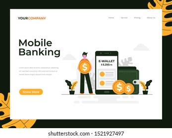 Mobile banking flat vector illustration concept,can be used for landing page, ui, web, app intro card, editorial, flyer, and banner.
