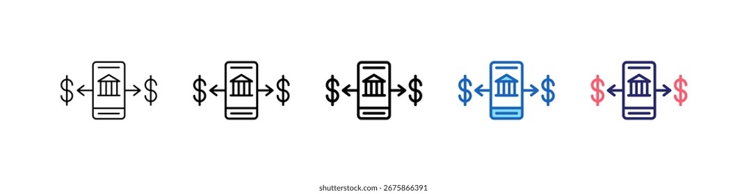 Icono de la banca móvil en 5 estilos diferentes de colección.