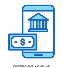 Mobile Banking Icon Blue Vector Illustration