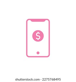 Mobile banking icon. Coin in mobile symbol. Mobile transfer money icon. Vector illustration isolated on white background.