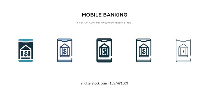 mobile banking icon in different style vector illustration. two colored and black mobile banking vector icons designed in filled, outline, line and stroke style can be used for web, mobile, ui