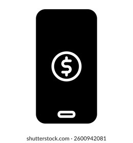 Mobile banking icon with editable stroke. Smartphone icon with a dollar symbol on the screen