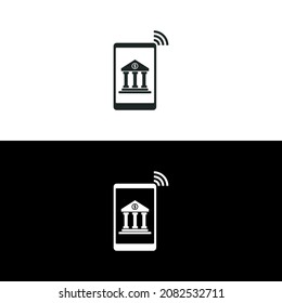 Icono de banca móvil aislado de diseño de estilo plano sobre fondo negro y blanco