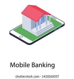 
Mobile banking icon in isometric design.
