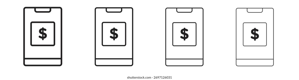Diseño de línea de icono de banca móvil. conjunto de iconos de Vector de línea delgada.