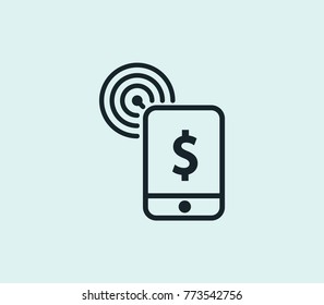 Mobile banking icon line isolated on clean background. Money payment transfer concept drawing banking app icon line in modern style. Vector illustration for your web site mobile logo app UI design.