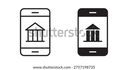 Mobile banking icon, line pictogram on white.