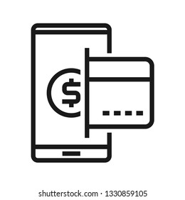 Mobile Banking Icon. Stroke outline style. Vector. Isolate on white background.