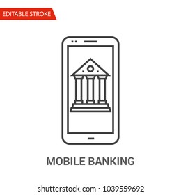 Mobile Banking Icon. Thin Line Vector Illustration. Adjust stroke weight - Expand to any Size - Easy Change Colour - Editable Stroke - Pixel Perfect