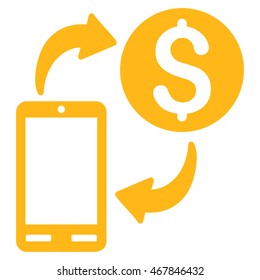 Mobile Banking icon. Vector style is flat iconic symbol with rounded angles, yellow color, white background.