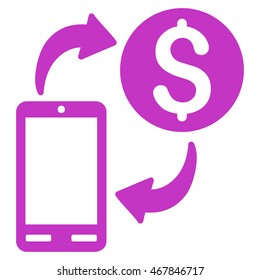 Mobile Banking icon. Vector style is flat iconic symbol with rounded angles, violet color, white background.