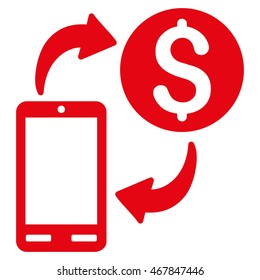 Mobile Banking icon. Vector style is flat iconic symbol with rounded angles, red color, white background.