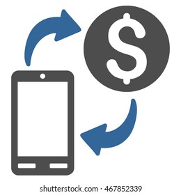 Mobile Banking icon. Vector style is bicolor flat iconic symbol with rounded angles, cobalt and gray colors, white background.