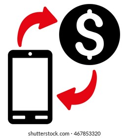 Mobile Banking icon. Vector style is bicolor flat iconic symbol with rounded angles, intensive red and black colors, white background.