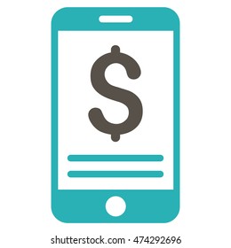 Mobile Banking icon. Vector style is bicolor flat iconic symbol with rounded angles, grey and cyan colors, white background.