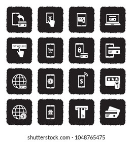 Mobile Banking Icons. Grunge Black Flat Design. Vector Illustration.