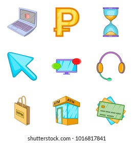 Mobile banking icons set. Cartoon set of 9 mobile banking vector icons for web isolated on white background