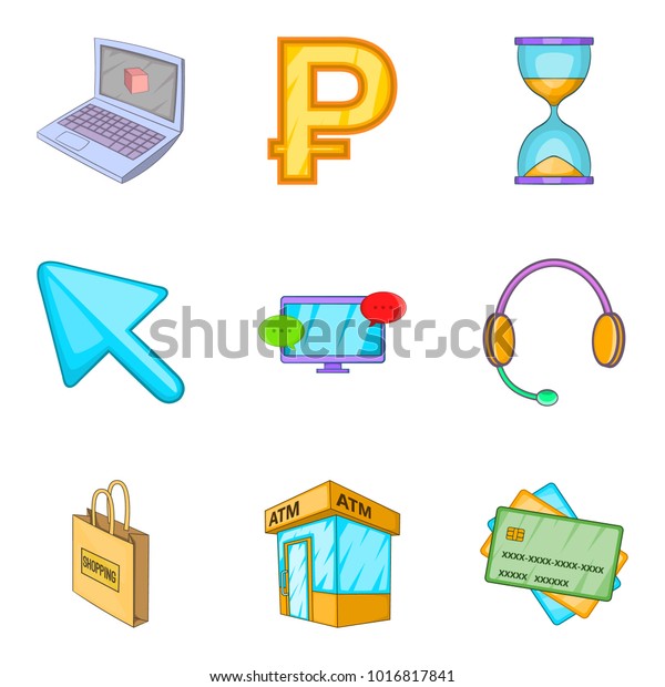 Mobile banking icons\
set. Cartoon set of 9 mobile banking vector icons for web isolated\
on white background