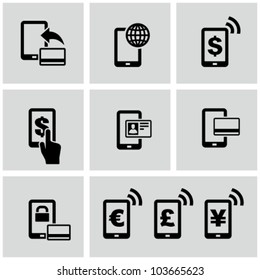 Mobile banking icons set. Pay by mobile. E-commerce.