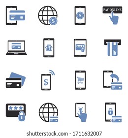 Mobile Banking Icons. Two Tone Flat Design. Vector Illustration.