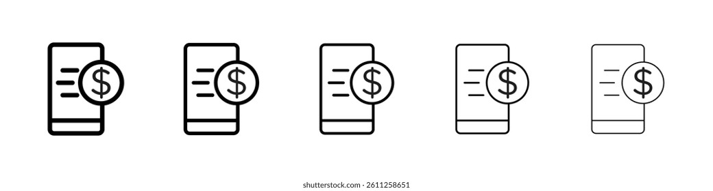 Mobile banking icons vector set in different stroke line style