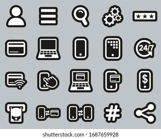 Mobile Banking Icons White On Black Sticker Set Big