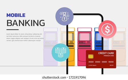 Mobile Banking Illustration Concept With atm machine