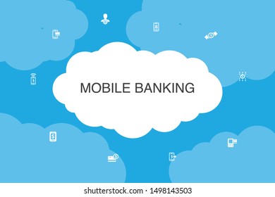 Mobile banking Infographic cloud design template.account, banking app, money transfer, Mobile payment icons