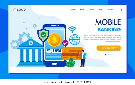 Mobile banking landing page website illustration vector flat design 