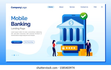 Mobile banking landing page website illustration concept vector 