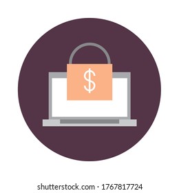 mobile banking, laptop computer money security transaction vector illustration block style icon