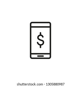 Mobile banking line icon. Dollar sign on phone screen. Payment concept. Can be used for topics like finance, budget app, shopping