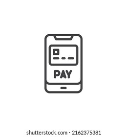 Mobile banking line icon. linear style sign for mobile concept and web design. Smartphone with credit card outline vector icon. Symbol, logo illustration. Vector graphics