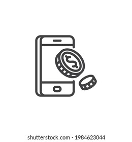 Symbol für mobile Bankverbindung. Mobile Payment Linearzeichen für mobiles Konzept und Web-Design. Telefon und Münzen Geldumrandung Vektorsymbol. Symbol, Logo-Abbildung. Vektorgrafik