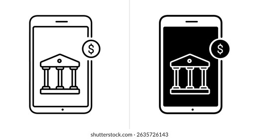 Mobile Banking line and solid web icon set. Vector illustration