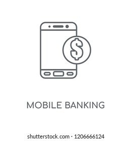 Mobile banking linear icon. Mobile banking concept stroke symbol design. Thin graphic elements vector illustration, outline pattern on a white background, eps 10.
