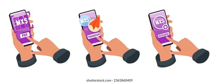 Mobile Banking with Mexican Peso Illustration