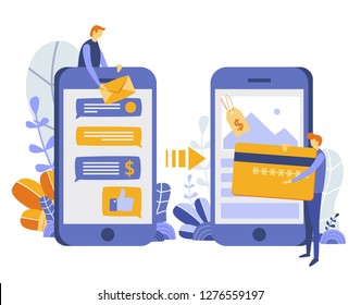 Mobile Banking, Money Transfer, Mobile Shopping Concept for web page, banner, presentation. Vector illustration