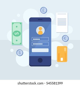 Mobile Banking. Money transfer. Vector illustration.