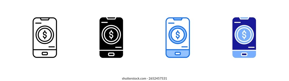 Mobile Banking Multiple Style Icon Set Vector